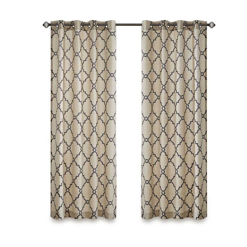 Black Pattern/Soft Khaki - Trendy Trellis Design Curtain Panel (95")