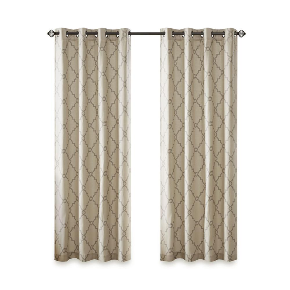 Soft Grey Pattern/Light Beige - Trendy Trellis Design Curtain Panel (84")