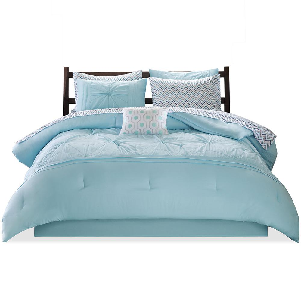 Soft Aqua - Gorgegous Pleated Design Comforter Set (9 Piece) Full