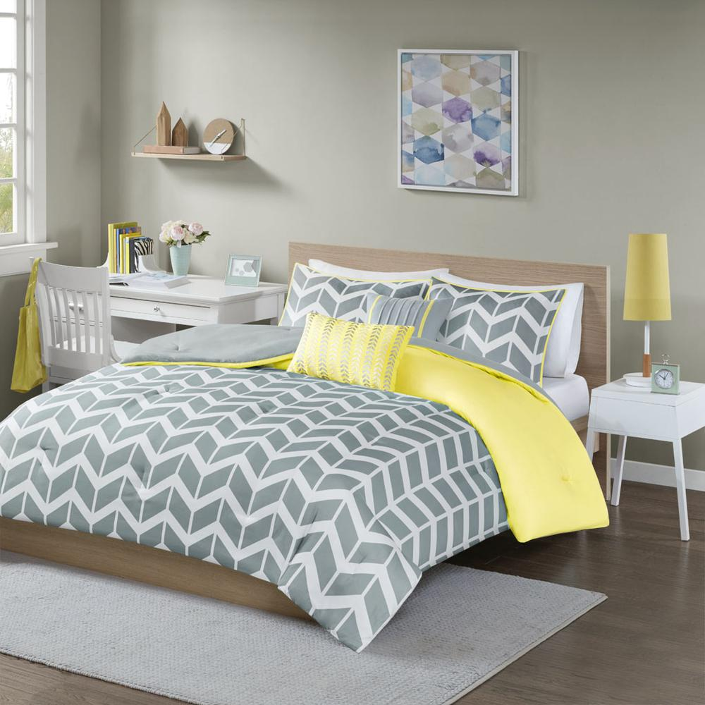 Grey & Yellow - Chic Modern Design Comforter Set (5 Piece) Twin/Twin XL