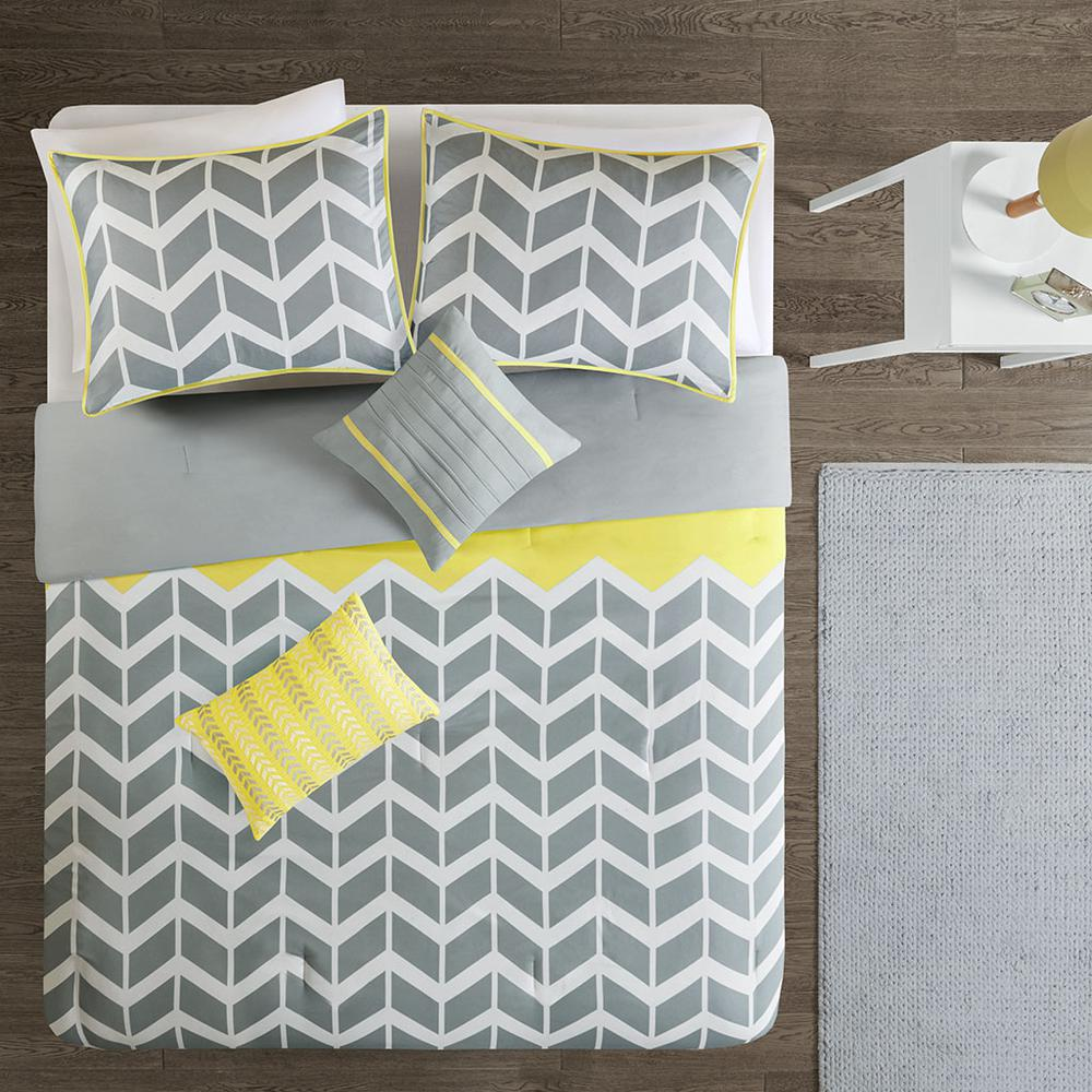 Grey & Yellow - Chic Modern Design Comforter Set (5 Piece) Twin/Twin XL