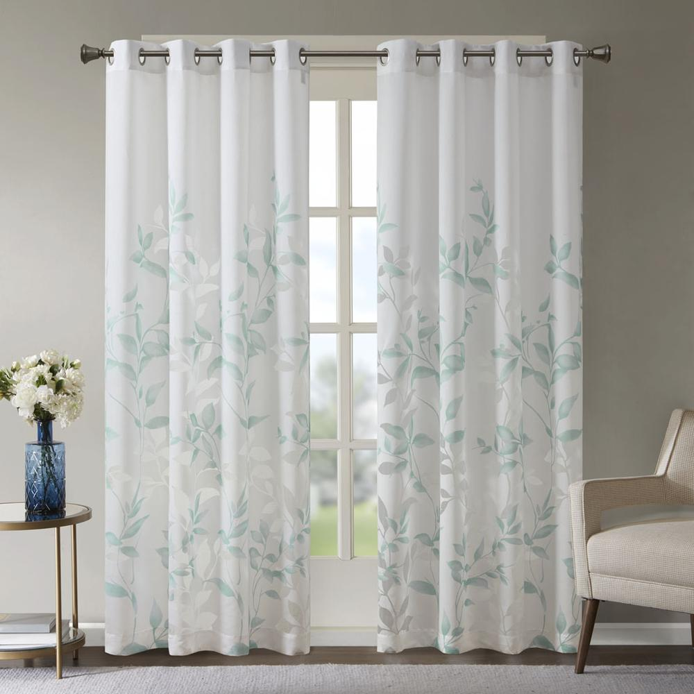 Aqua - Modern Botanical Design Curtain Panel (84")