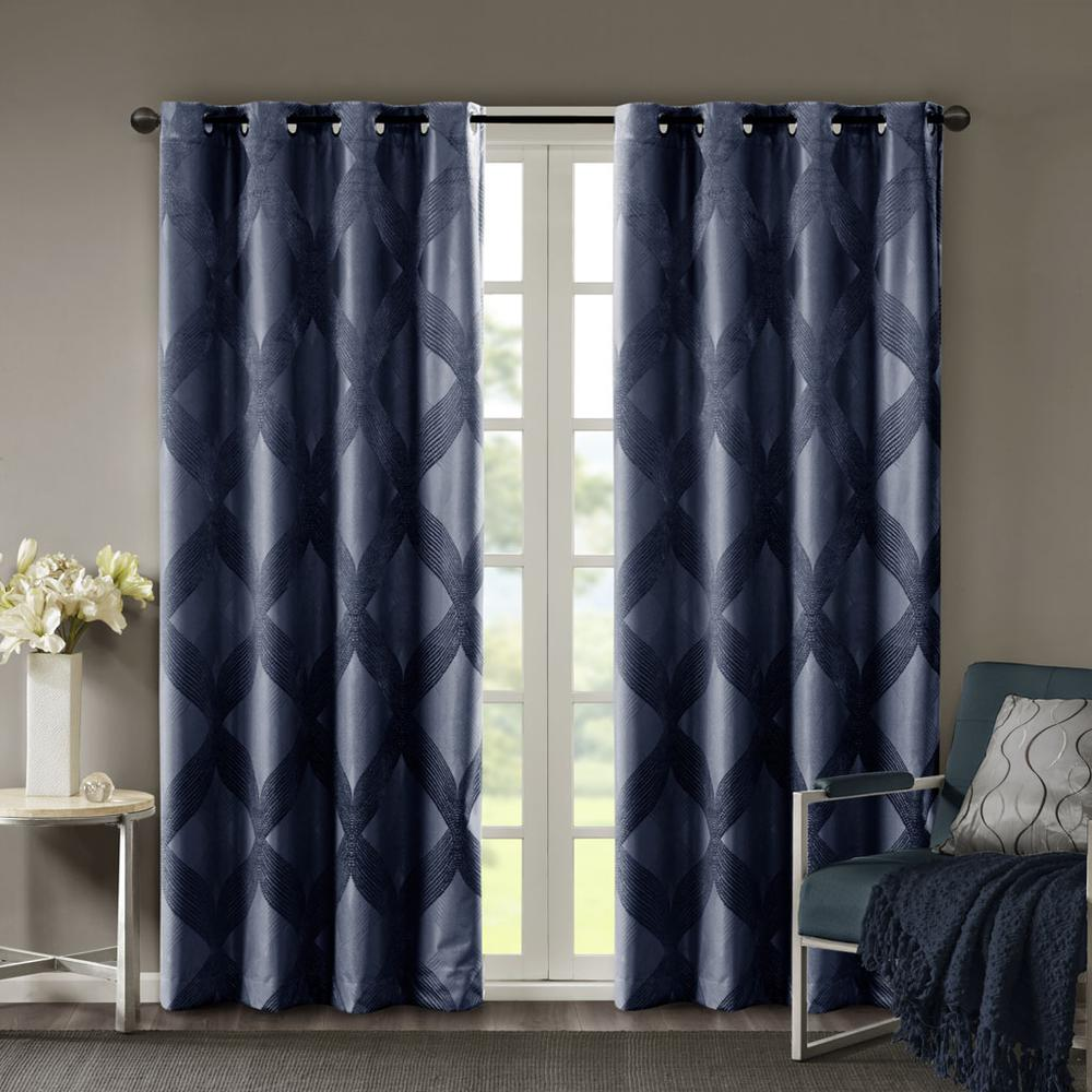 Navy - Luxurious Ogee Jacquard Blackout Curtain Panel (95")