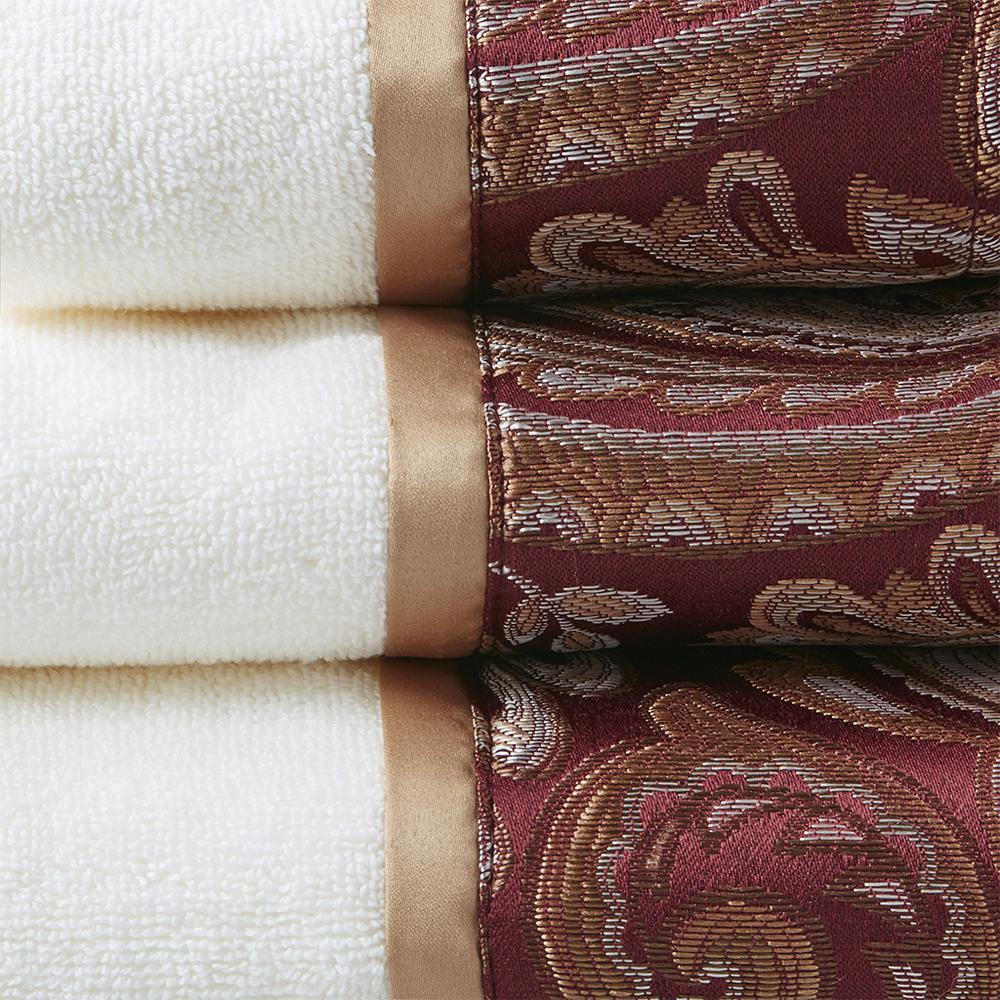 European-Inspired Cotton Jacquard Towel Set (6 Piece) Burgundy and Taupe Details