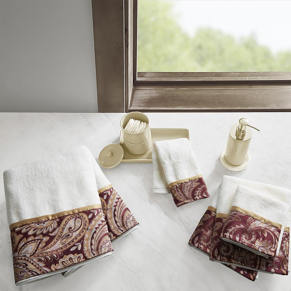 European-Inspired Cotton Jacquard Towel Set (6 Piece) Burgundy and Taupe Details