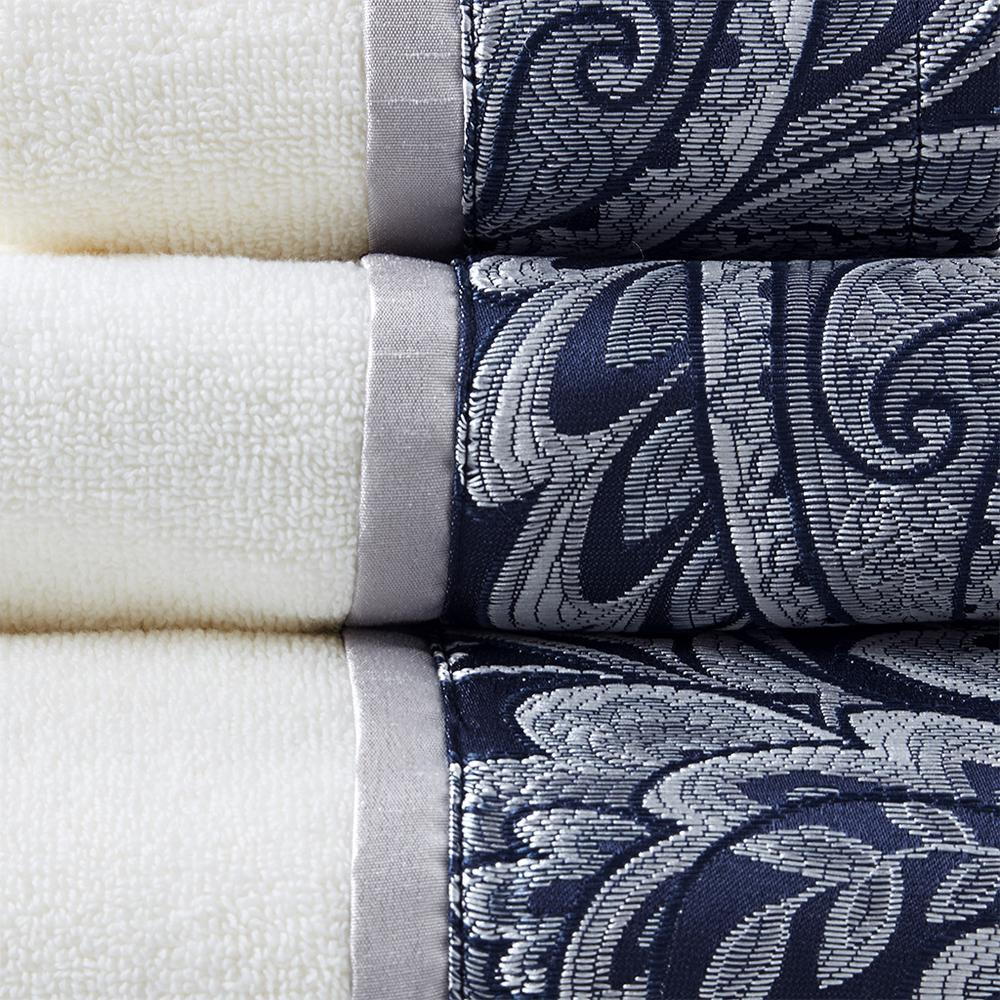 European-Inspired Cotton Jacquard Towel Set (6 Piece) Navy and Grey Details