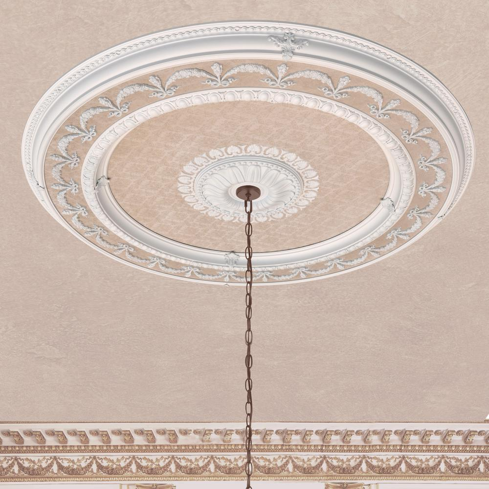 Stunning Neutral White & Beige Round Chandelier Ceiling Medallion (63" Diameter)