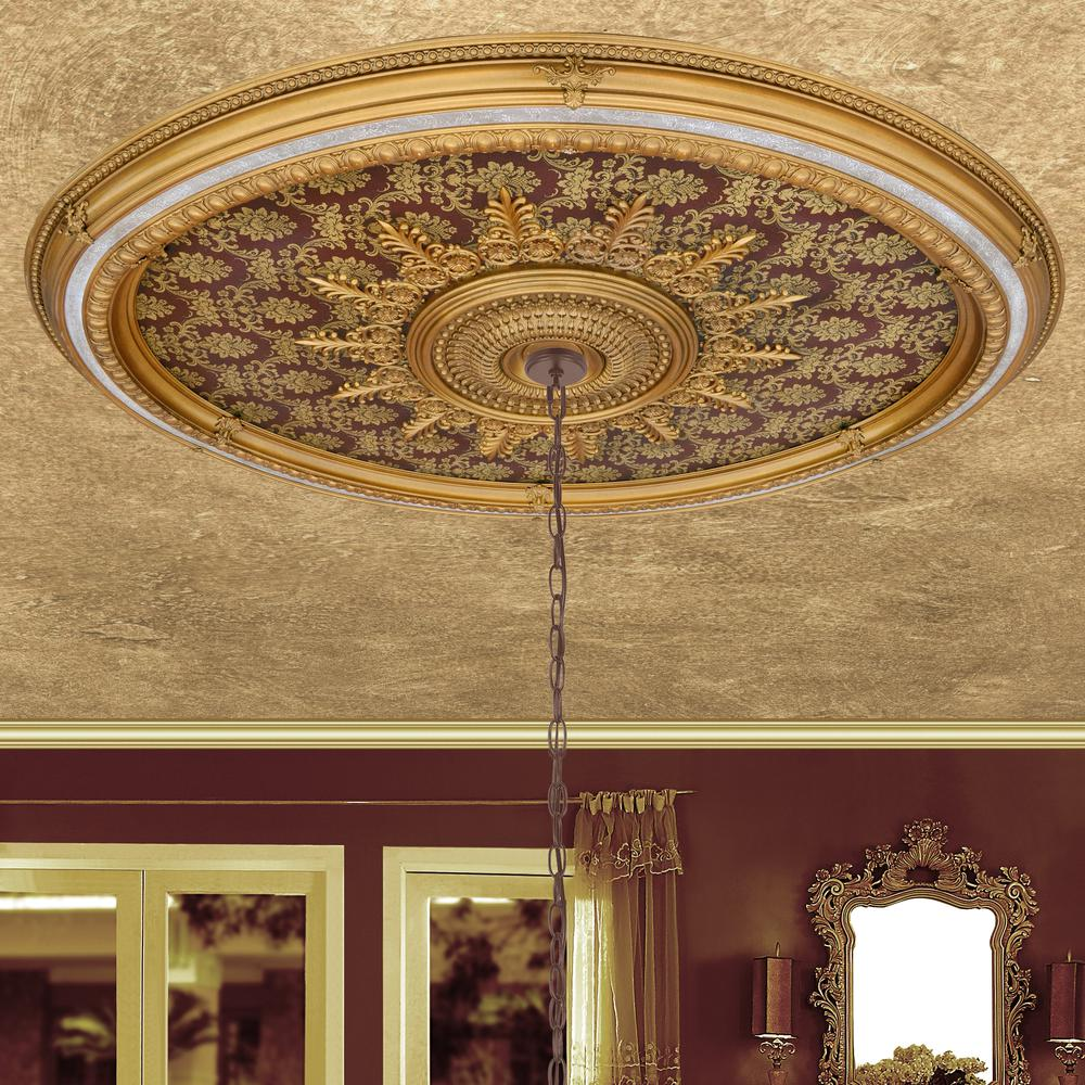 Oval - Exquisite Gold, White & Burgundy Design Chandelier Ceiling Medallion (79" Diameter)