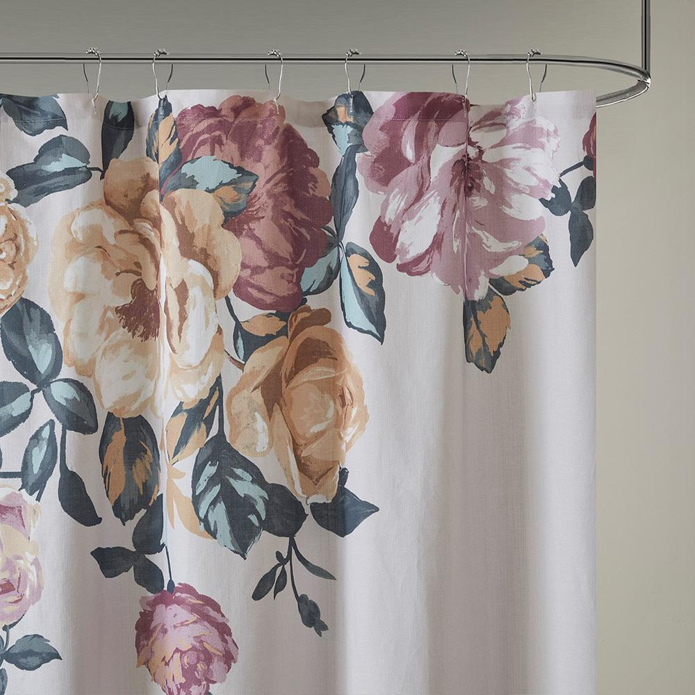 Ivory, Blush & Green - Classic Floral Essence Cotton Shower Curtain (72"x72")