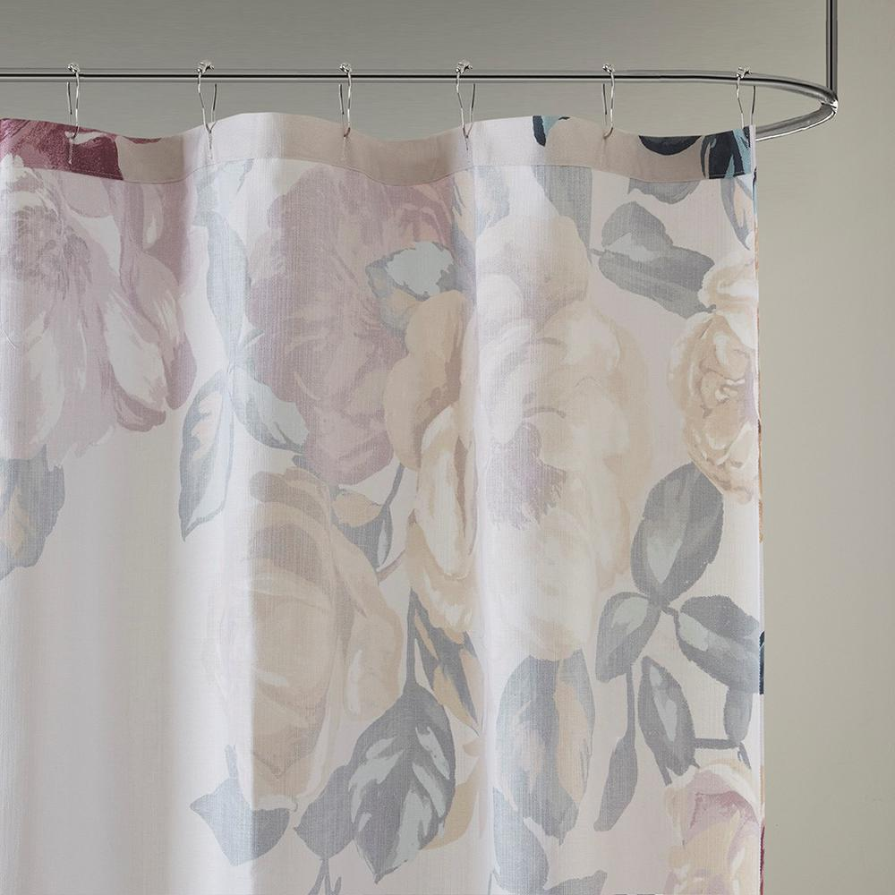 Ivory, Blush & Green - Classic Floral Essence Cotton Shower Curtain (72"x72")