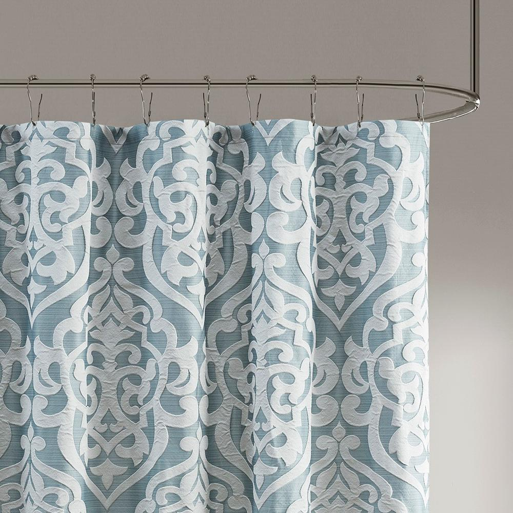 Aqua - Lavish Medallion Design Jacquard Shower Curtain (72"x72")