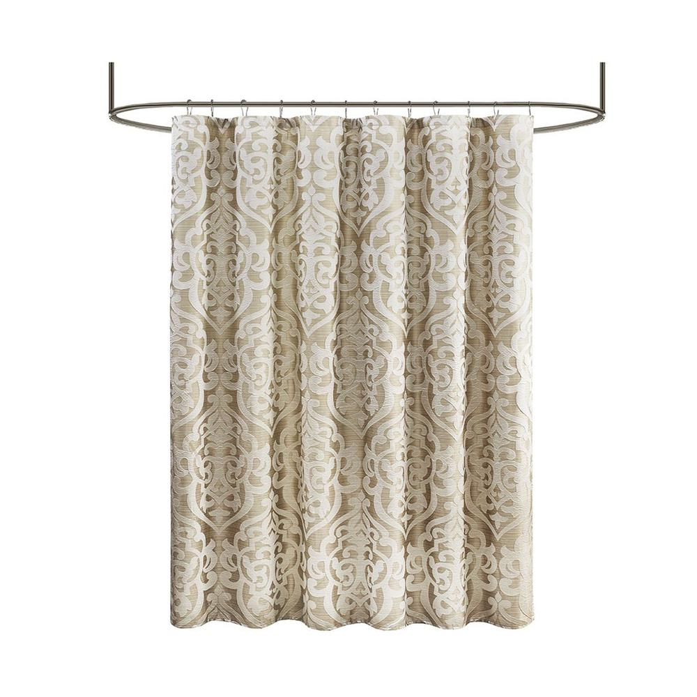 Tan - Lavish Medallion Design Jacquard Shower Curtain (72"x72")