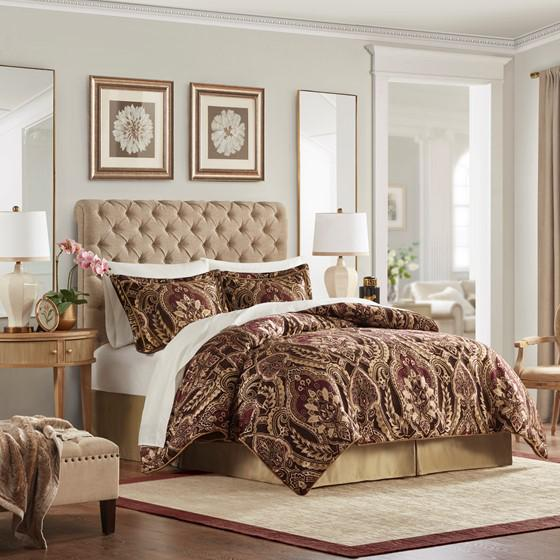 Burgundy - French Regal Jacquard Comforter Set (4 Piece) King