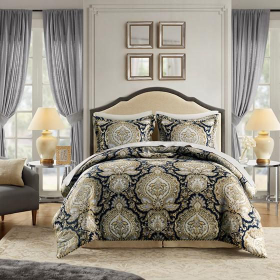 Ivory, Gold & Taupe - Magnificent Medallion Design Comforter Set (4 Piece) Queen