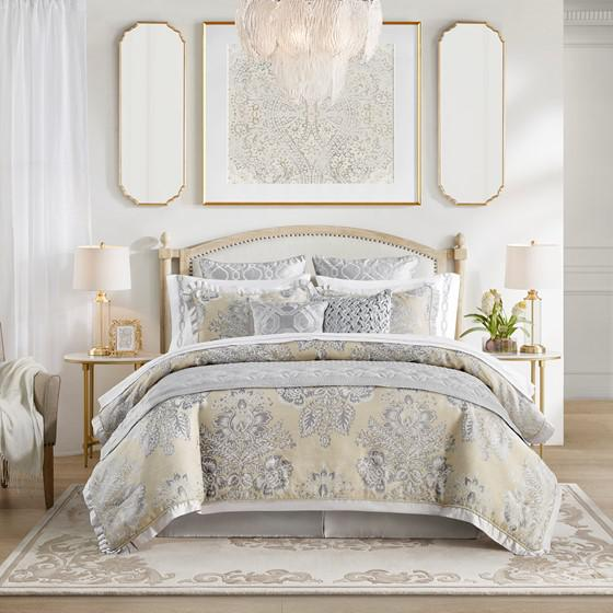 Beige & Light Grey - Neoclassical Inspired Chenille Jacquard Comforter Set (4 Piece) Queen