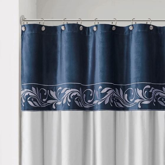 Navy & Silver - French Tapestry Embroidered Shower Curtain (72x72")
