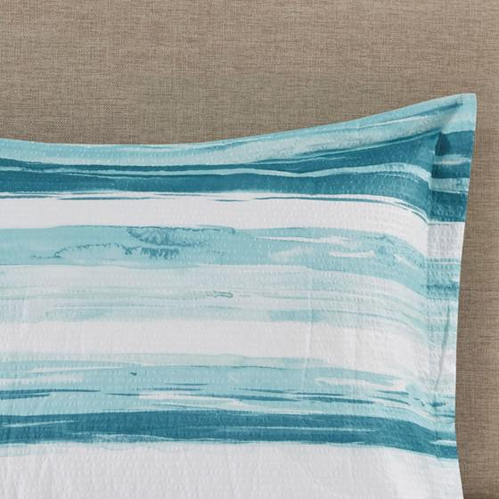 Aqua - Chic Marina Stripe Print Seersucker Comforter Set (8 Piece) Full/Queen