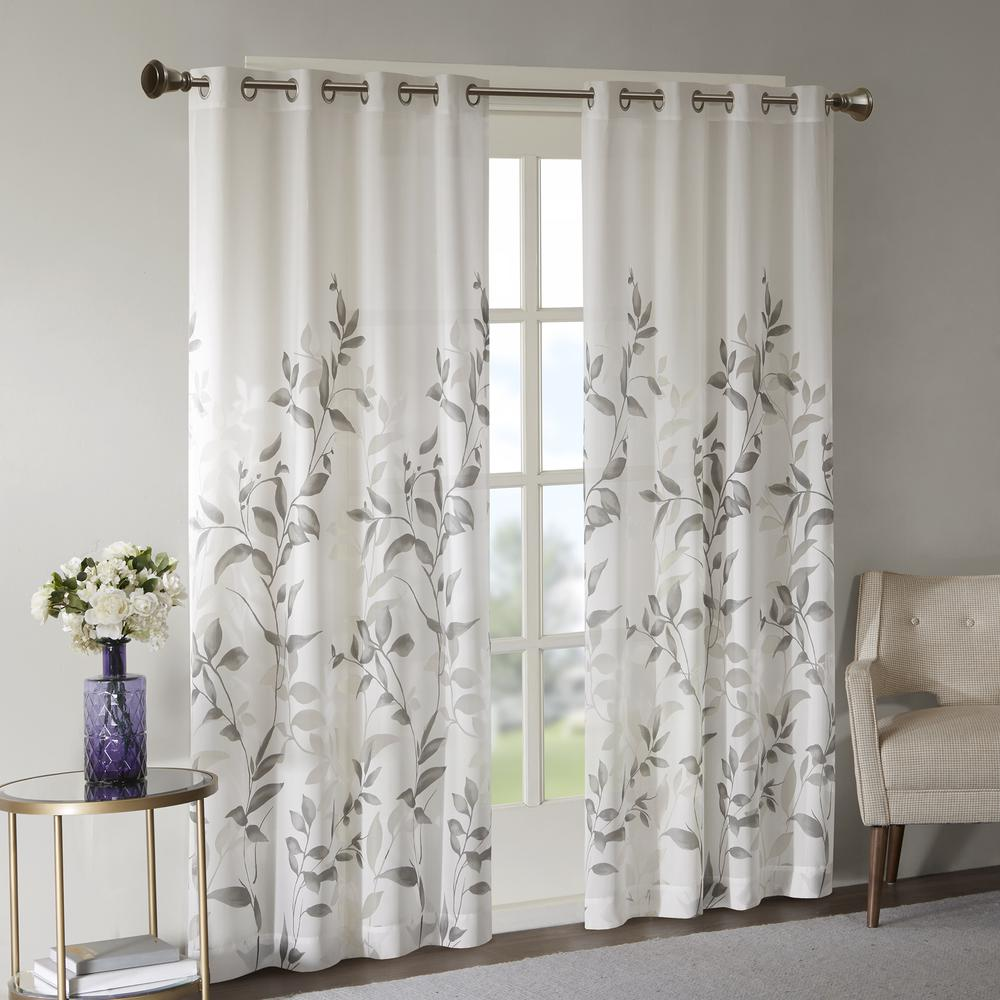 Grey - Modern Botanical Design Curtain Panel (95")