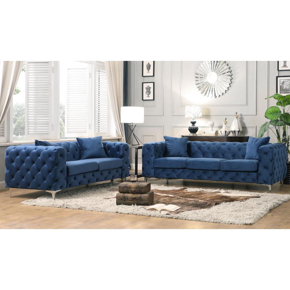 Blue - Timeless Tufted Style Sofa Set (2 Pc)