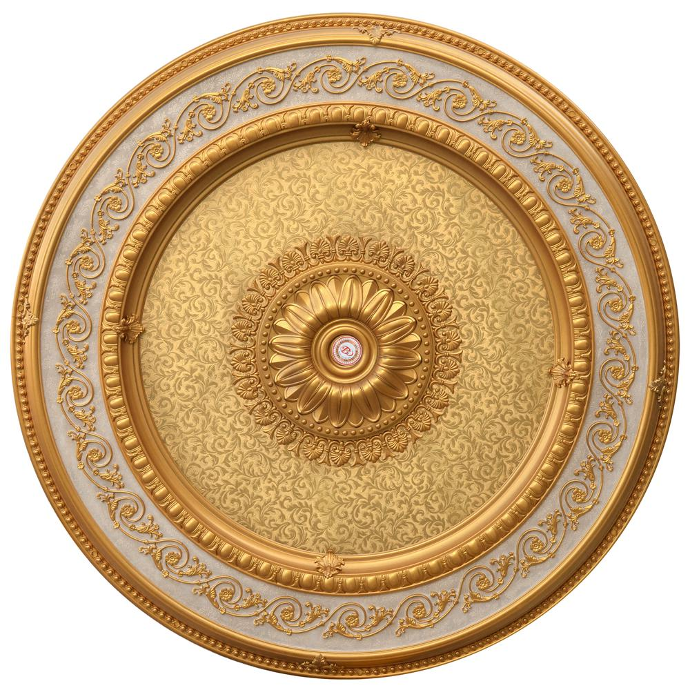 Stunning Gold & Antique White Round Chandelier Ceiling Medallion (60" Diameter)