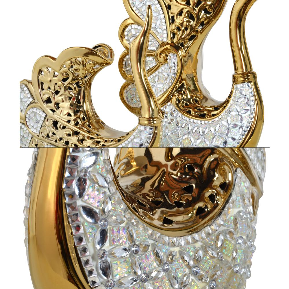 Gold - Opal Gemstone Swan Vase Set (2 Piece - 16" & 9" Tall)