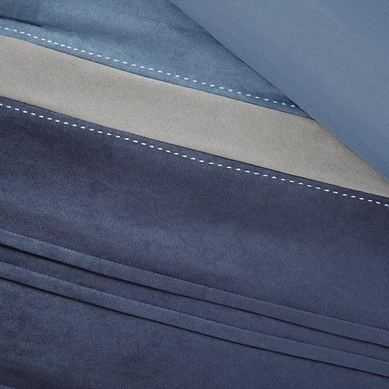Navy, Blue & Grey - Transitional Style Microsuede Comforter Set (7 Piece) Queen