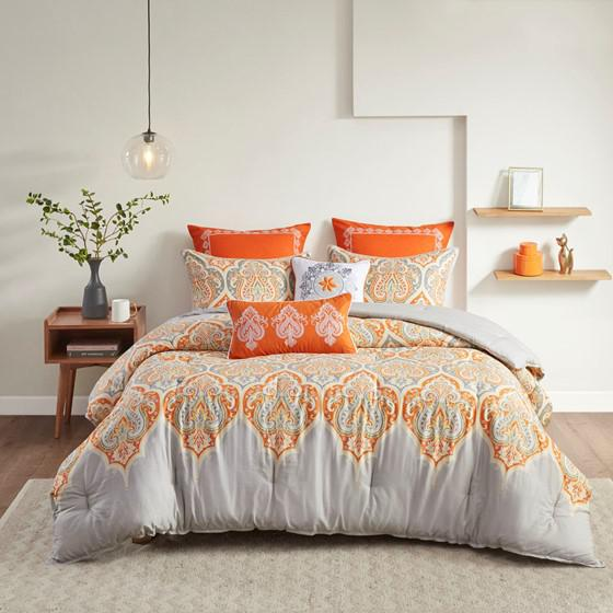Zesty Orange Cotton Comforter Set (5 Piece) King