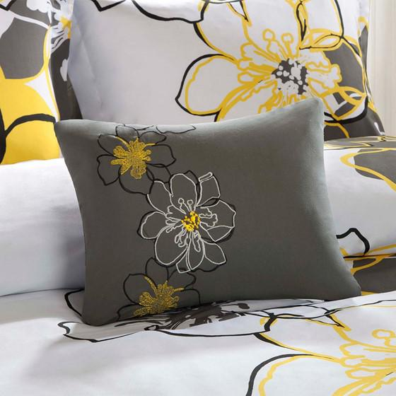 Yellow & Grey - Vibrant Floral Comforter Set (4 Piece) Full/Queen