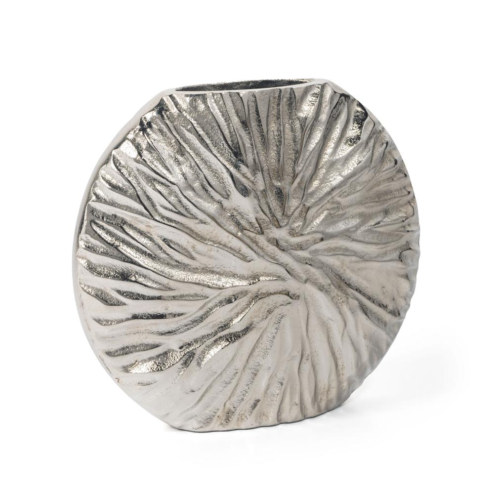 Silver - Textured Round Metal Vase (9")