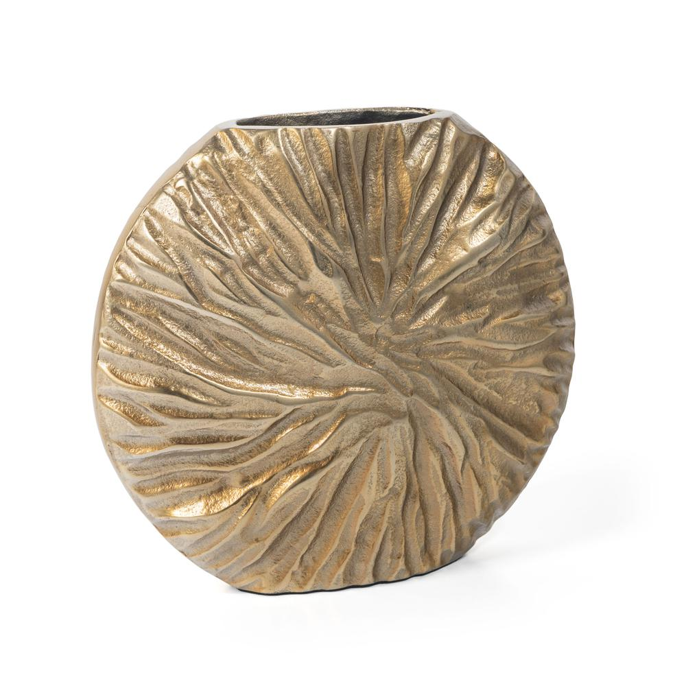 Gold - Textured Round Metal Vase (9")