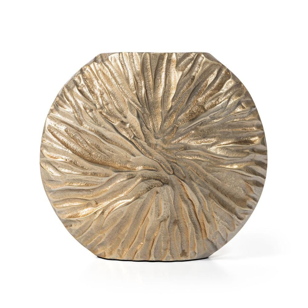Gold - Textured Round Metal Vase (9")