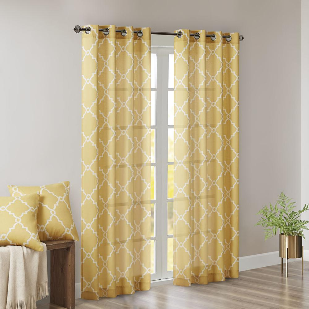 Light Beige Pattern/Yellow - Trendy Trellis Design Curtain Panel (63")