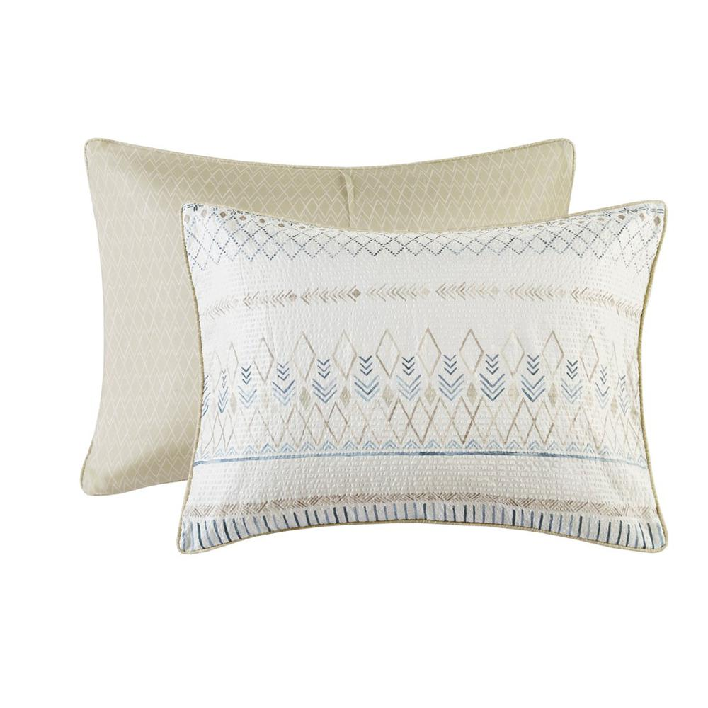 Soft Blue & Taupe - Lovely Diamond Design Seersucker Print Comforter Set (5 Piece) Queen