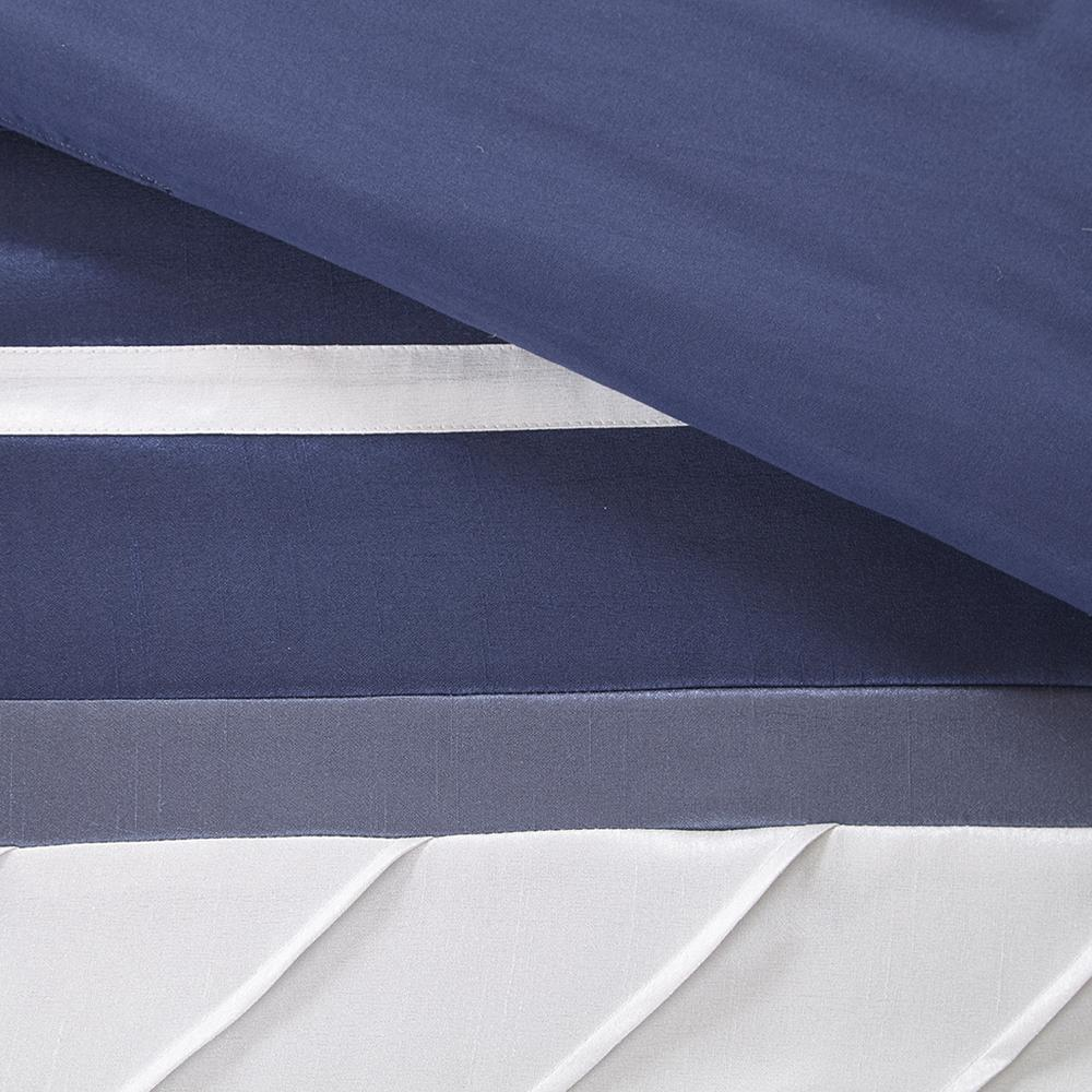 Dusty Blue, Navy & Grey - Sleek Textured Block Pattern Comforter Set (7 Piece) Cal King