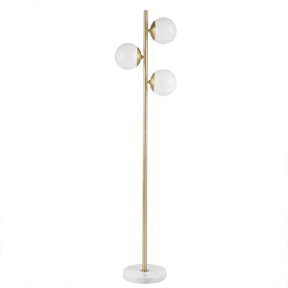 Stunning Gold Finish Floor Lamp With Round White Glass Shade (62"H)