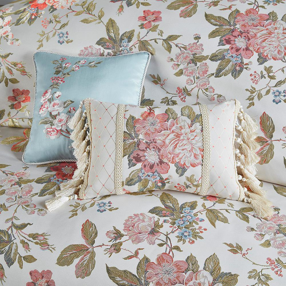 Ivory - Floral Bliss Jacquard Comforter Set (8 Piece) King