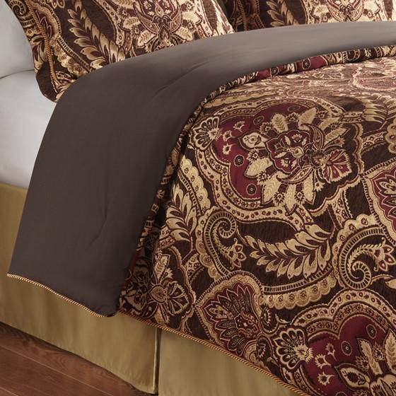 Burgundy - French Regal Jacquard Comforter Set (4 Piece) King