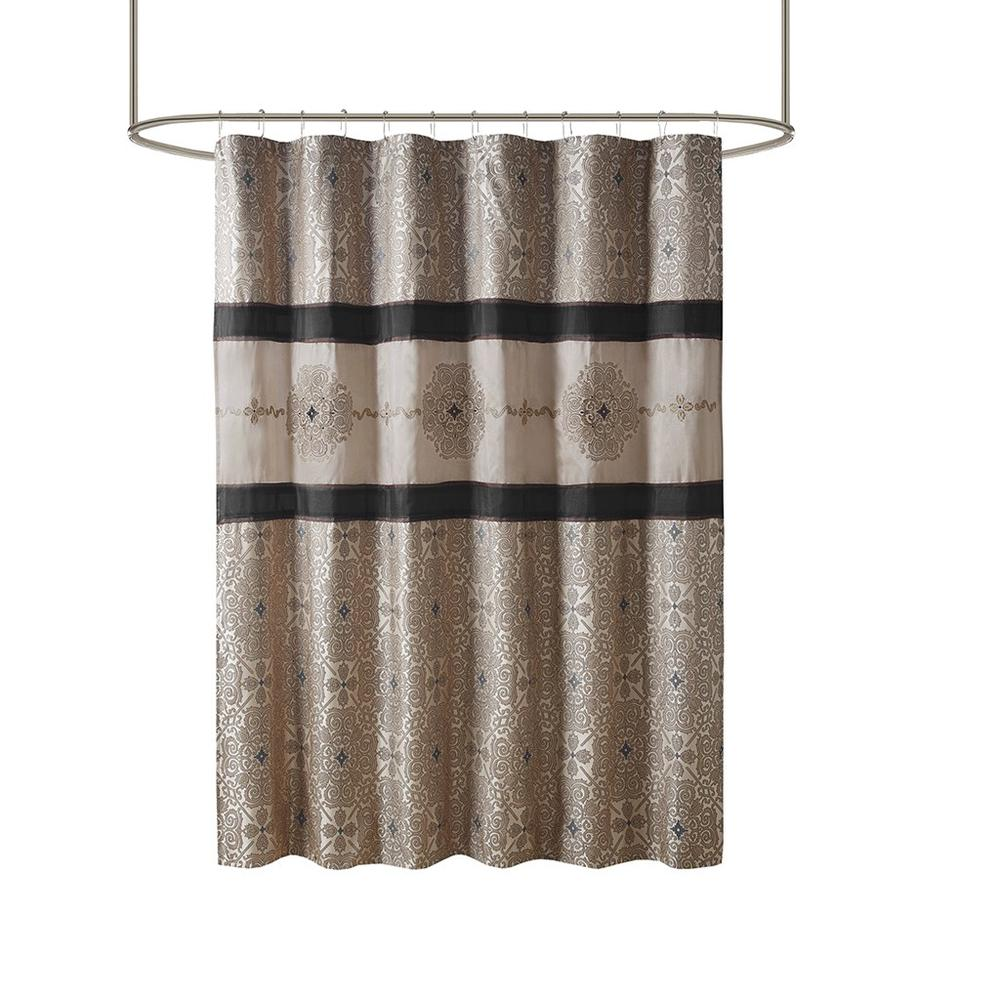 Black & Brown - Stunning Color-Blocked Design Shower Curtain With Emboidery Accents  (72"x72")