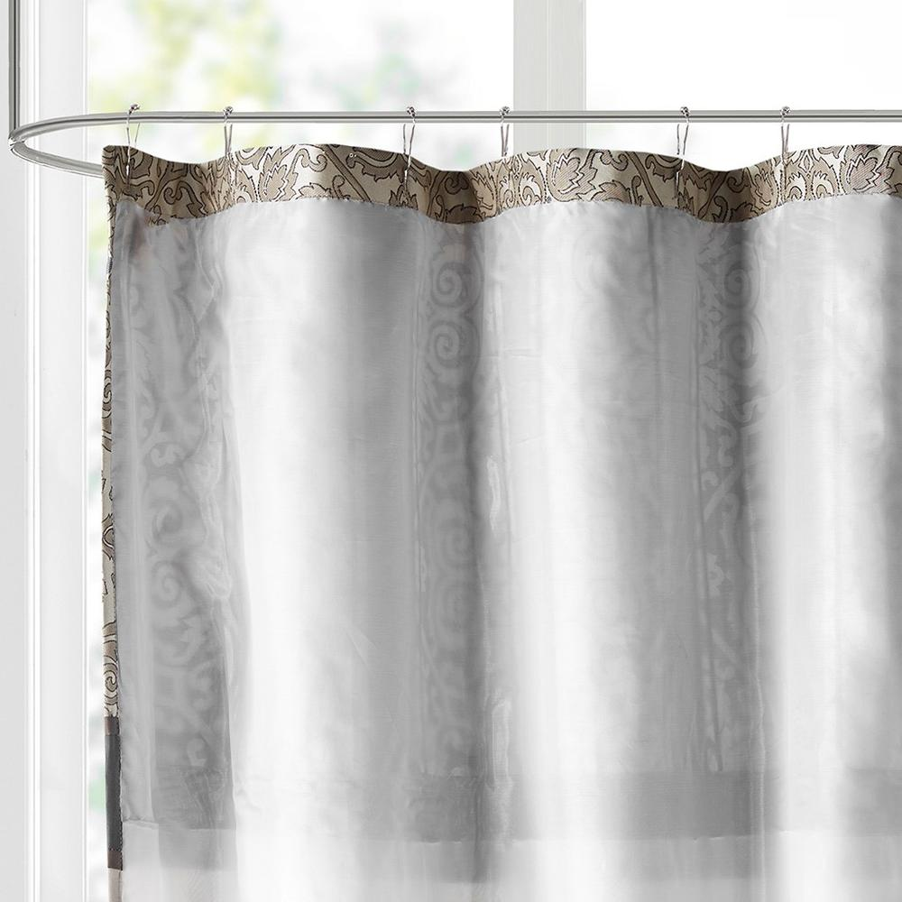 Black & Brown - Stunning Color-Blocked Design Shower Curtain With Emboidery Accents  (72"x72")