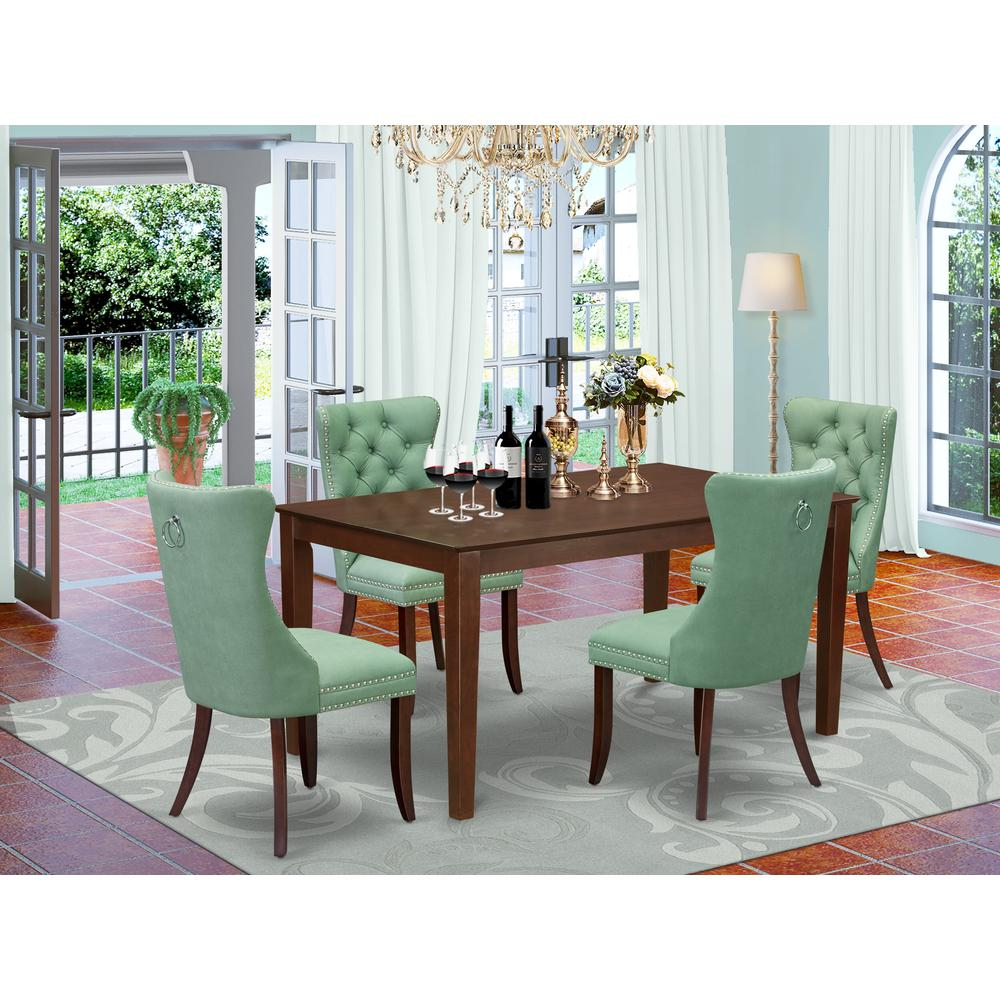 Willow Green/Mahogany - Rectangular Style: Contemporary Elegant Dining Table Set (5 Pc)