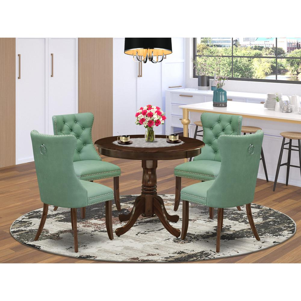 Willow Green/Walnut - Round Style: Contemporary Elegant Dining Table Set (5 Pc)