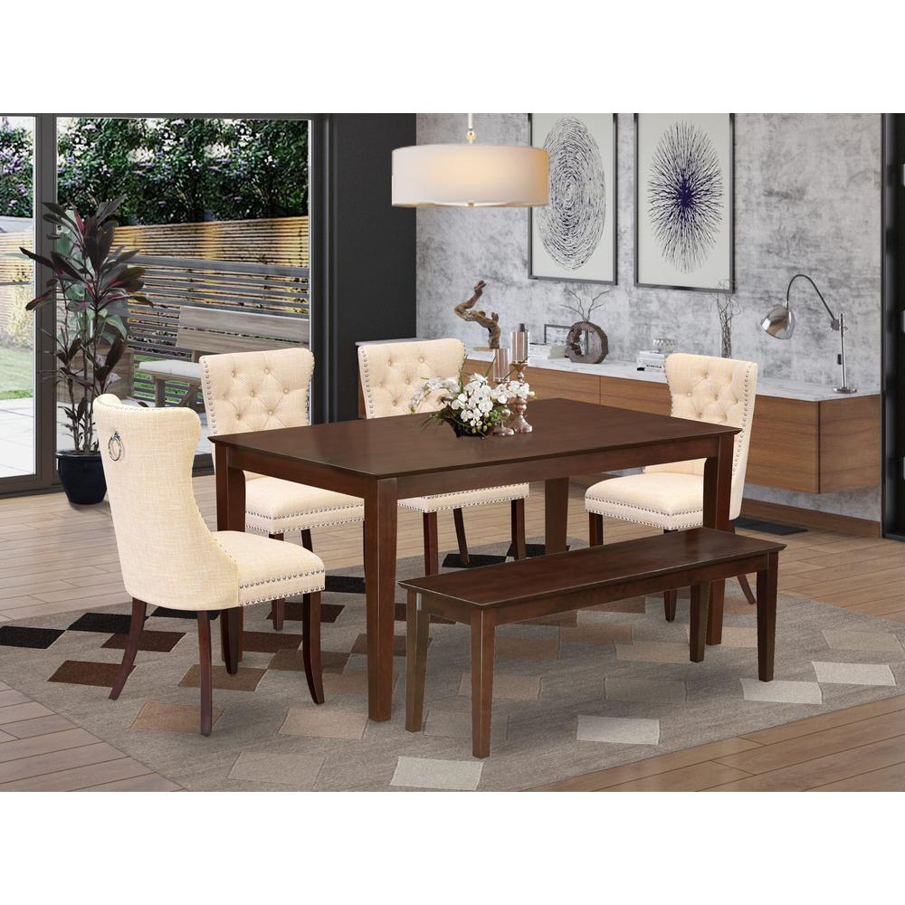 Light Beige/Mahogany - Rectangular Style: Contemporary Elegant Dining Table Set (6 Pc)
