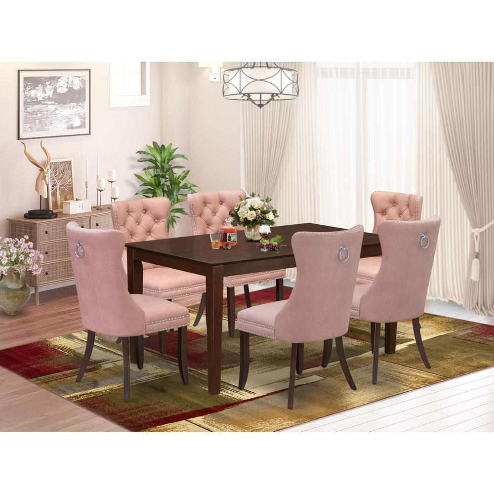 Beige red/Mahogany - Rectangular Style: Contemporary Elegant Dining Table Set (7 Pc)
