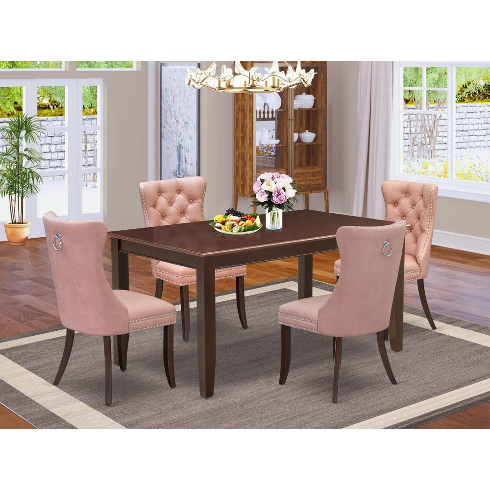 Beige red/Mahogany - Rectangilar Style: Contemporary Chic Dining Table Set (5 Pc)
