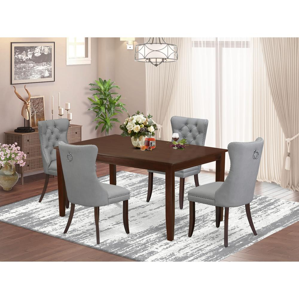 Light Grey/Mahogany - Retangular Style: Contemporary Elegant Dining Table Set (5 Pc)