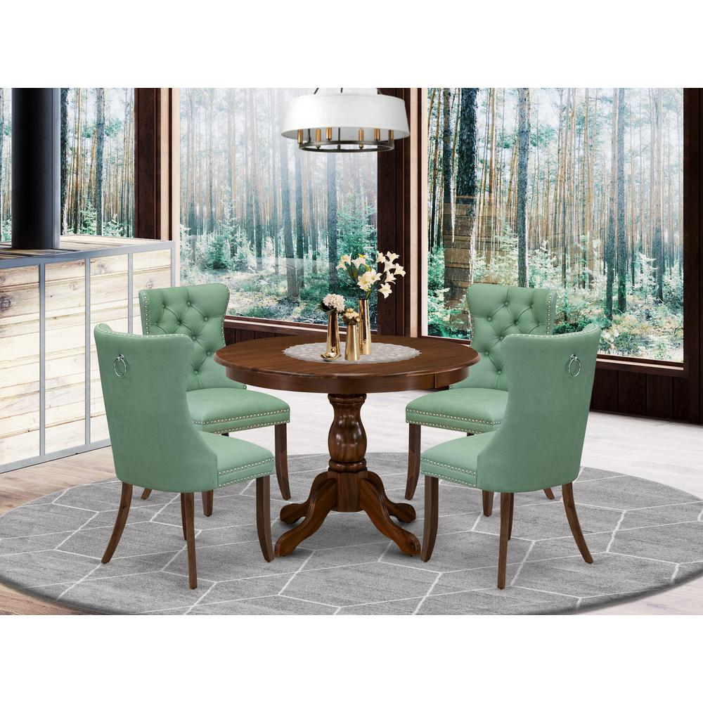 Willow Green/Walnut - Round Style: Modern Elegant Dining Table Set (5 Pc)