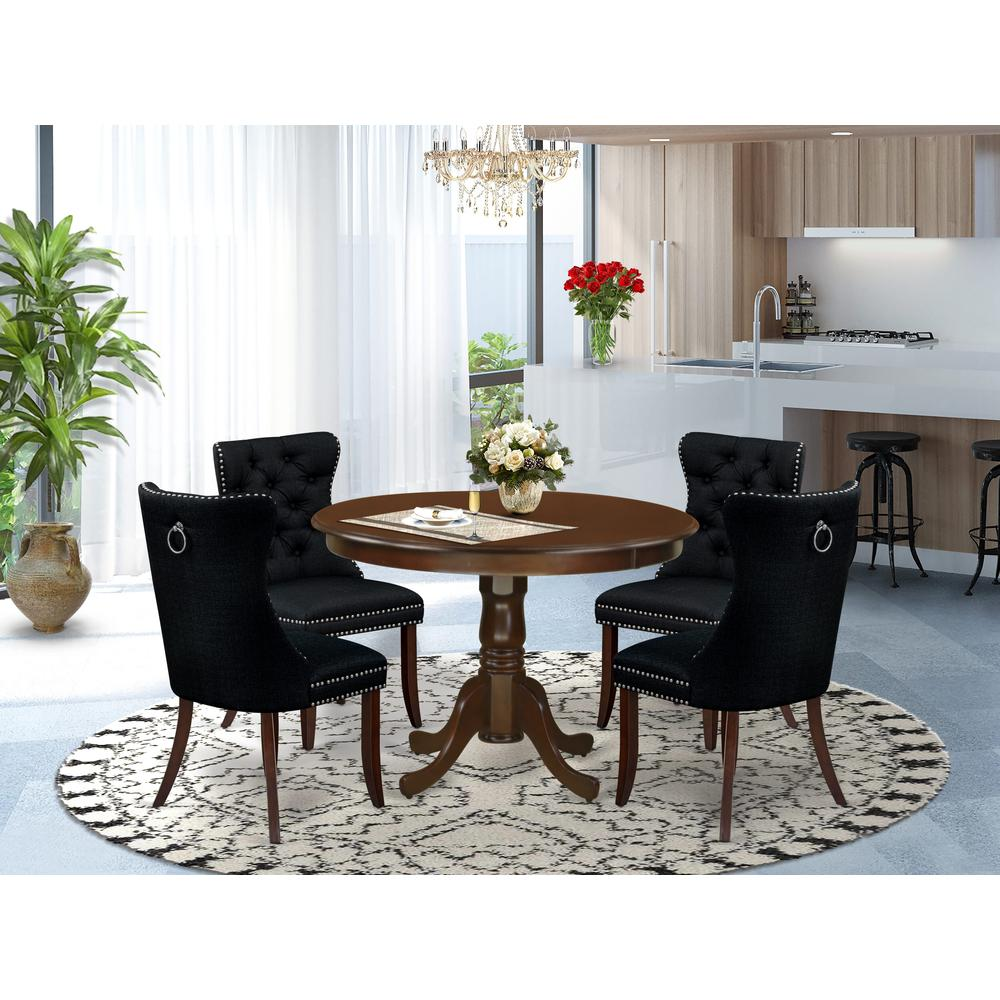 Black/Mahogany - Round Style: Modern Elegant Dining Table Set (5 Pc)