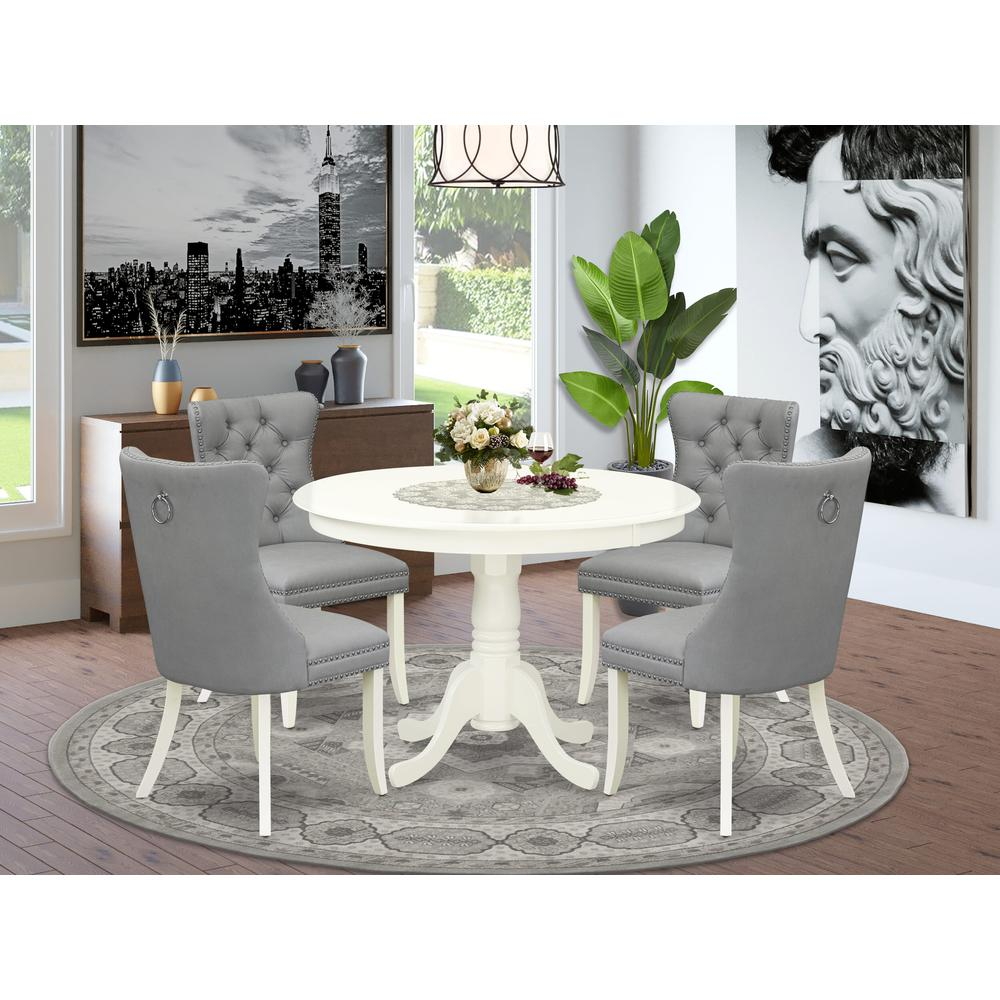 Light Grey/White - Round Style: Modern Elegant Dining Table Set (5 Pc)