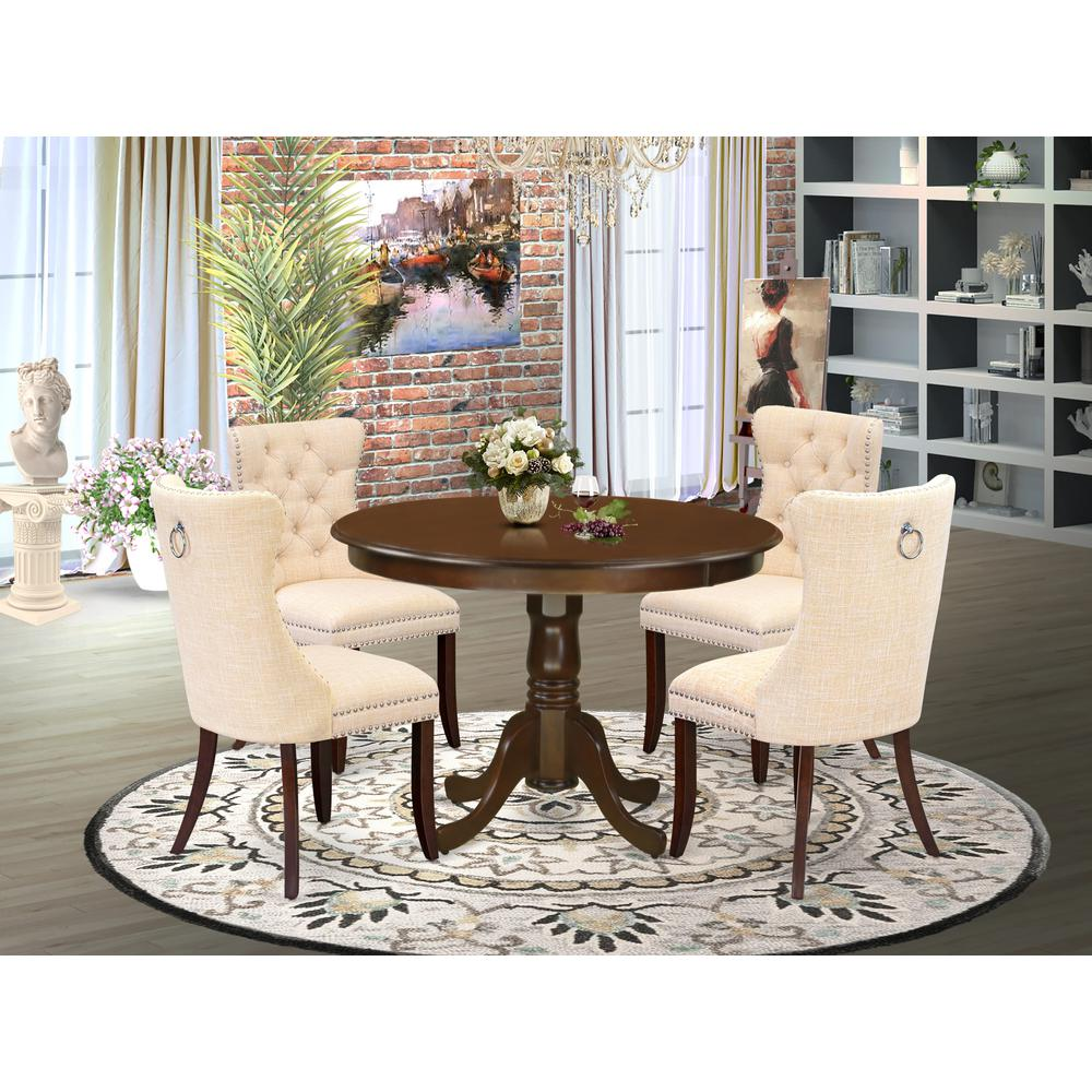 Light Beige - Round Style: Contemporary Chic Dining Table Set (5 Pc)