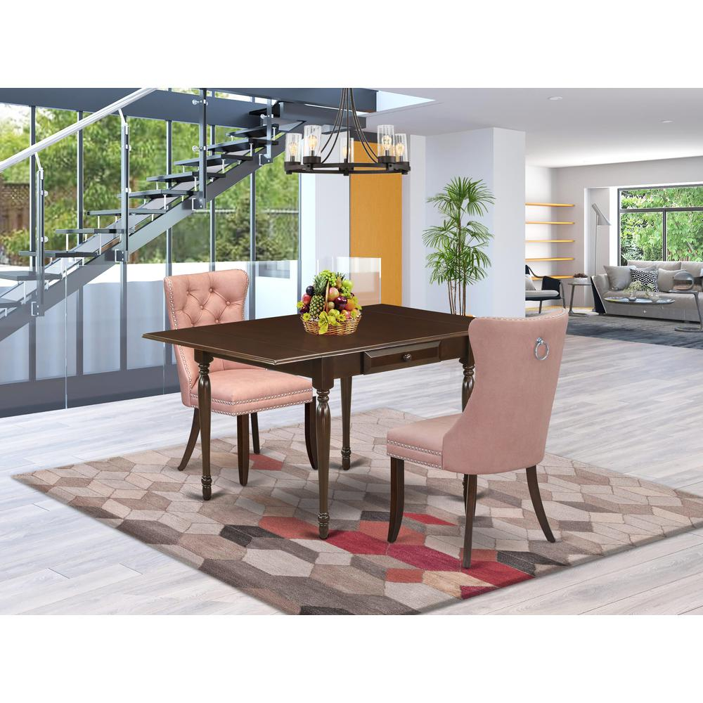 Beige Red/Mahogany Finish - Contemporary Fusion Dining Table Set (3 Pc)
